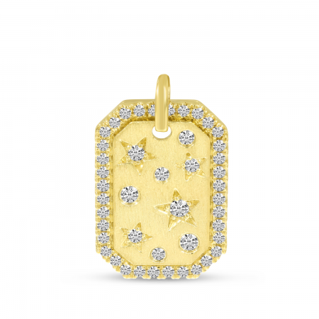 14K Yellow Gold Diamond Halo Stars Brushed Gold Pendant 