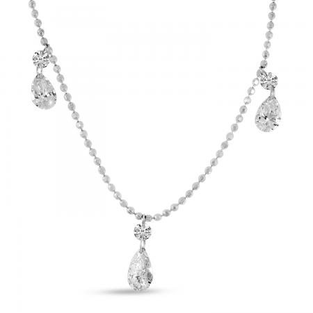 14K White Gold Dashing Diamond Triple Pear Necklace