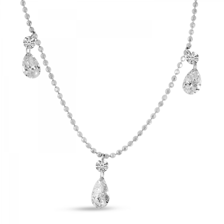 14K White Gold Dashing Diamond Triple Pear Necklace 
