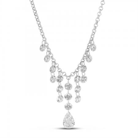 14K White Gold Cleopatra Dashing Diamonds 18 Rolo Chain Necklace\"