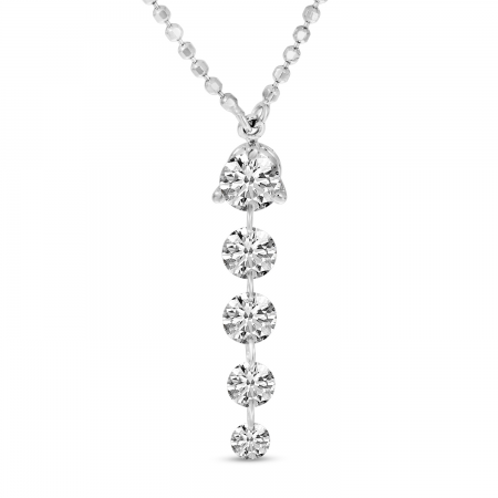 14k White Gold Dashing Diamond 5-Stone Dangle Necklace 