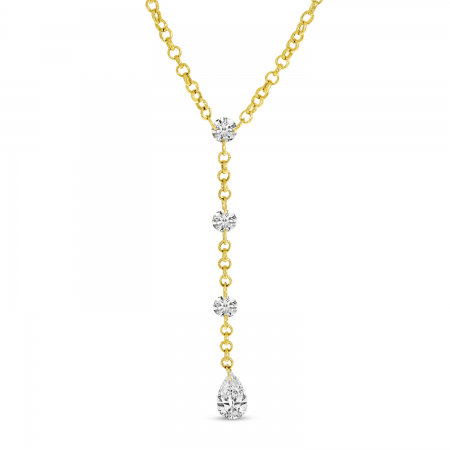 14K Yellow Gold Dashing Diamond .54 Ct Round and Pear 18 inch  Lariat Necklace