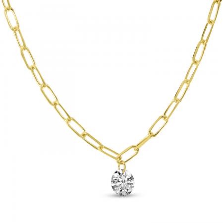 14K Yellow Gold .25 ct Dashing Diamond 16 inch Paperclip Necklace