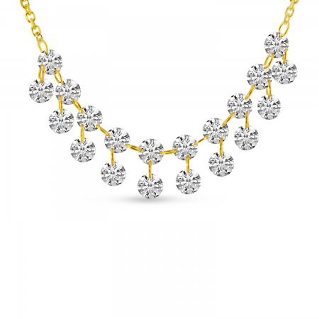 14K Yellow Gold Dashing Diamond Double Row 1. 60 Ct 18 inch Cable Necklace