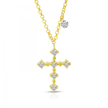 14K Yellow Gold Dashing Diamond Cross Necklace