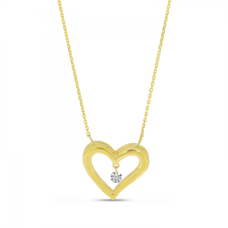 14K Yellow Gold Dashing Diamond 18 Inch Open Heart Necklace