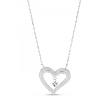 14K White Gold Dashing Diamond 18 Inch Open Heart Necklace