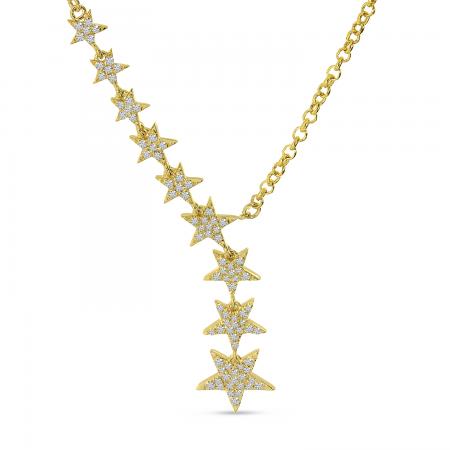 14K Yellow Gold Diamond Cascading Stars Necklace