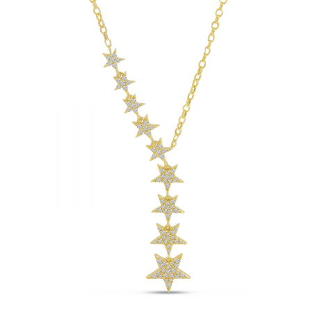 14K Yellow Gold Diamond Cascading Stars Necklace