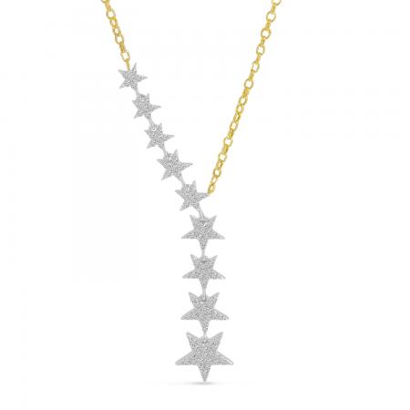 14K Two Tone Gold Diamond Cascading Stars Necklace