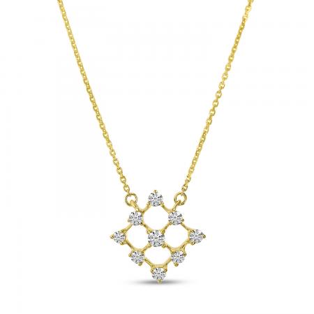 14K Yellow Gold Diamond Grid 18 inch Necklace