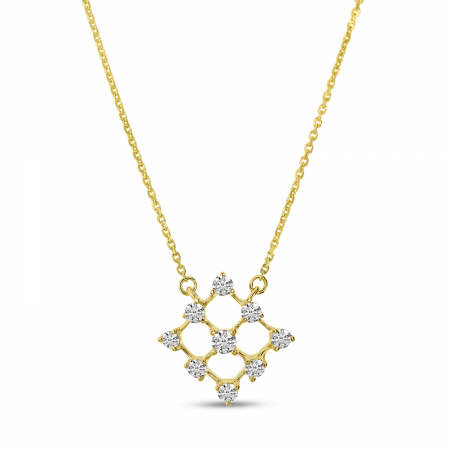 14K Yellow Gold Diamond Grid 18 inch Necklace