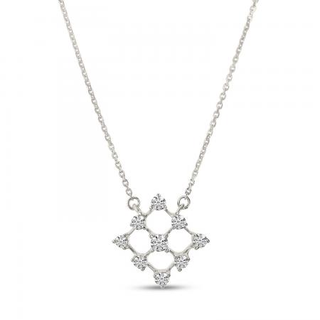 14K White Gold Diamond Grid 18 inch Necklace