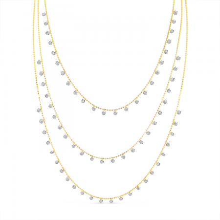 14K Yellow Gold 3.60 ct Dashing Diamond Pierced Diamonds Triple Row Necklace