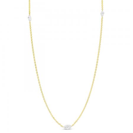 14K Yellow Gold Pierced Marquise Dashing Diamond Lariat Necklace
