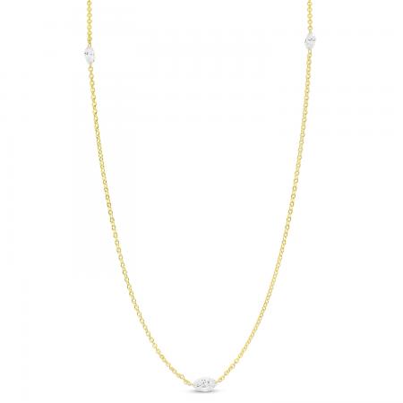 14K Yellow Gold Pierced Marquise Dashing Diamond Lariat Necklace
