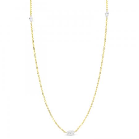 14K Yellow Gold Pierced Marquise Dashing Diamond Necklace