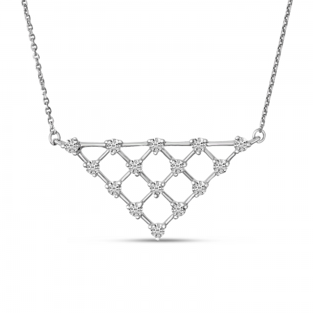 14K White Gold Diamond Triangle Net Necklace