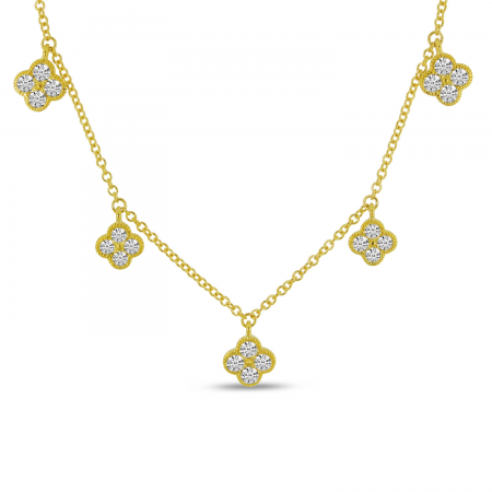 14K Yellow Gold Diamond Stationed Clover 18 inch Necklace