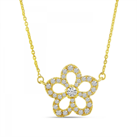 14K Yellow Gold Diamond Floral Necklace
