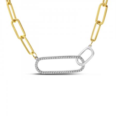 14K Yellow Gold Large Diamond Paperclip Link Necklace