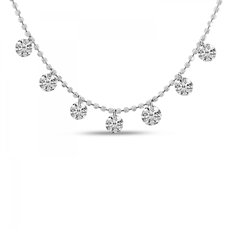 14K White Gold 7 Stone .75 Ct Dashing Diamond Necklace on 18 inch Bead Chain