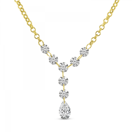 14K Yellow Gold Dashing Diamond Pear Dangle Necklace 
