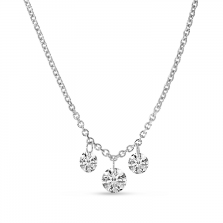 14K White Gold Triple Diamond Cable Chain Dashing Diamond Necklace