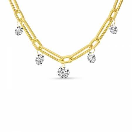 14K Yellow Gold Dashing Diamond Graduated 5 stone 1.8 ct Link Chain Necklace