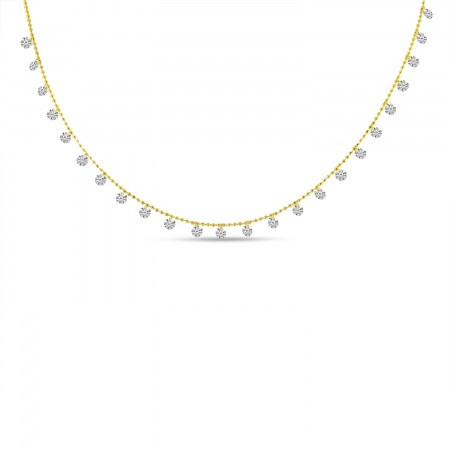 14K Yellow Gold 24 stone 1.92 Ct Dashing Diamond Bead Chain Necklace