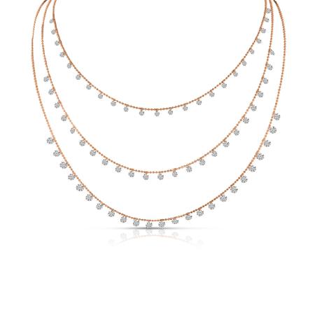 14K Yellow Gold Dashing Diamonds Triple Necklace