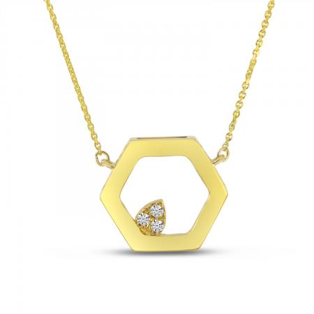 14K Yellow Gold Hexagon Diamond Necklace