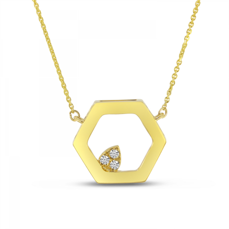 14K Yellow Gold Diamond Hexagon Shape 18 inch Necklace