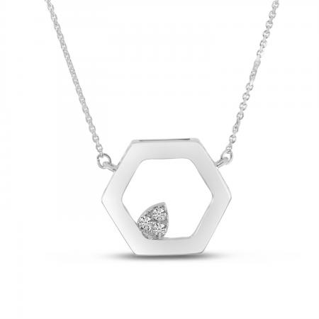 14K White Gold Hexagon Diamond Necklace