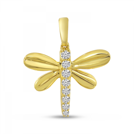 14K Yellow Gold Diamond Dragonfly Pendant