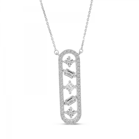 14K White Gold Fancy Shapes Diamond Bar 18 inch Necklace