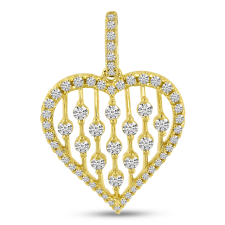 14K Yellow Gold Heart Diamond Station Fashion Pendant