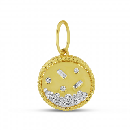 14K Yellow Gold Round and Baguette Diamond Whimsical Fashion Pendant