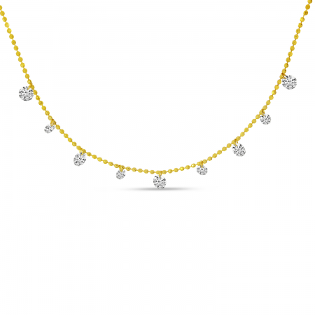 14K Yellow Gold 20" Nine Stone Dashing Diamond Necklace