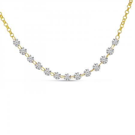 14K Yellow Gold Dashing Diamonds 13 Stone Necklace