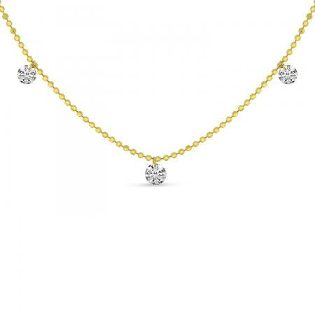 14K Yellow Gold 3 Stone Dashing Diamonds 18 inch Necklace