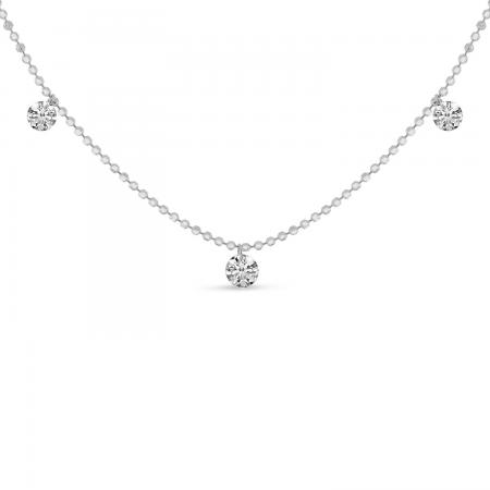 14K White Gold 3 Stone Dashing Diamonds 18 inch Necklace