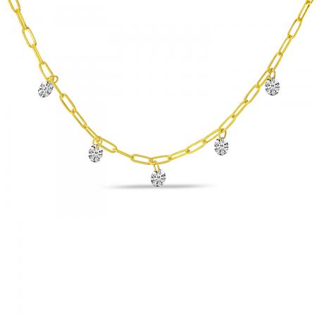 14K Yellow Gold Dashing Diamond .50 Ct  Light Weight Link Necklace