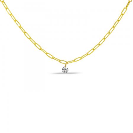 14K Yellow Gold 3 Diamond Dashing Diamond Lightweight Link Necklace