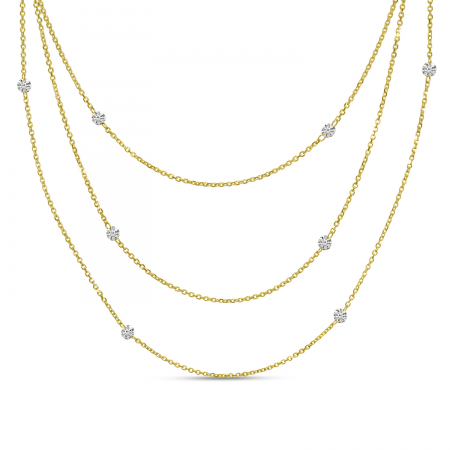 14K Yellow Gold Double Pierced Triple Necklace 