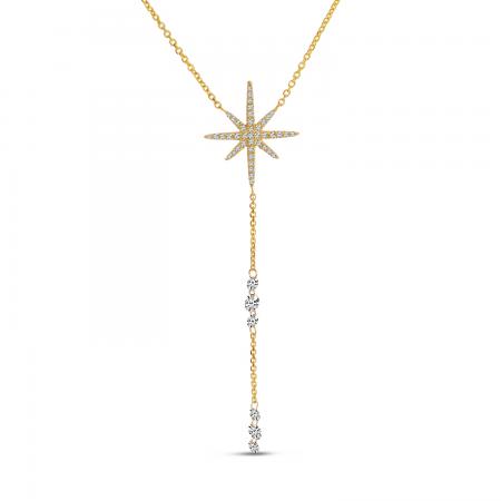 14K Yellow Gold Dashing Diamond Starburst Lariat Necklace