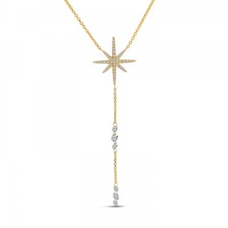 14K Yellow Gold Dashing Diamond Starburst Lariat Necklace 