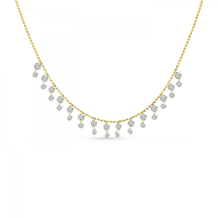 14K Yellow Gold Dashing Diamond Double Dangle Necklace