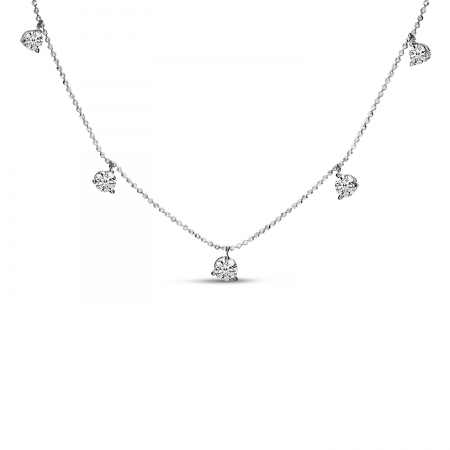 14K White Gold 5 Diamond Dangle Station Necklace