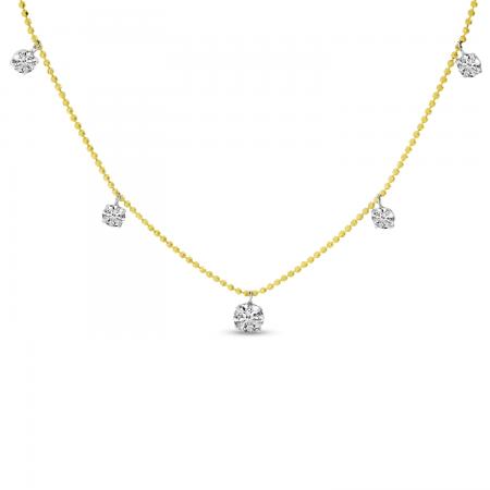 14K Yellow Gold graduated 7 stone Flaoting Diamond Necklace